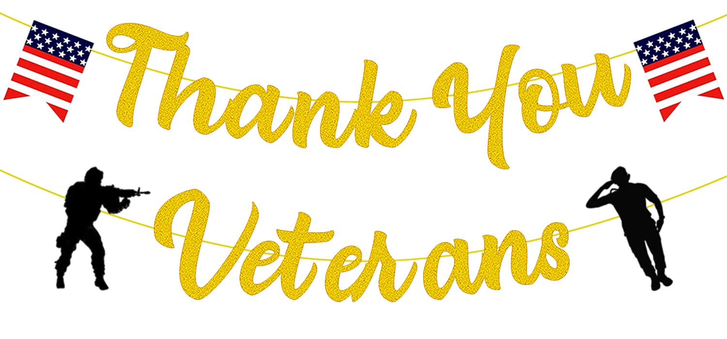 4th of July Independence Day Party Decorations, Gold Glitter Thank You Veterans Banner, American Veterans Day Party Decorations, 4th of July Patriotic Theme Party Decorations