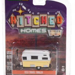 Greenlight 34110-A Hitched Homes Series 11 - 1959 Siesta Travel Trailer - White and Yellow 1:64 Scale