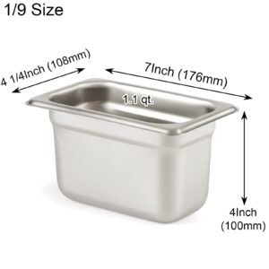 CURTA 6 Pack Anti-Jam Hotel Pans, 1/9 Size 4 Inch Deep, NSF Commercial 18/8 Stainless Steel Chafing Steam Table Pan, Catering Storage Metal Food Pan