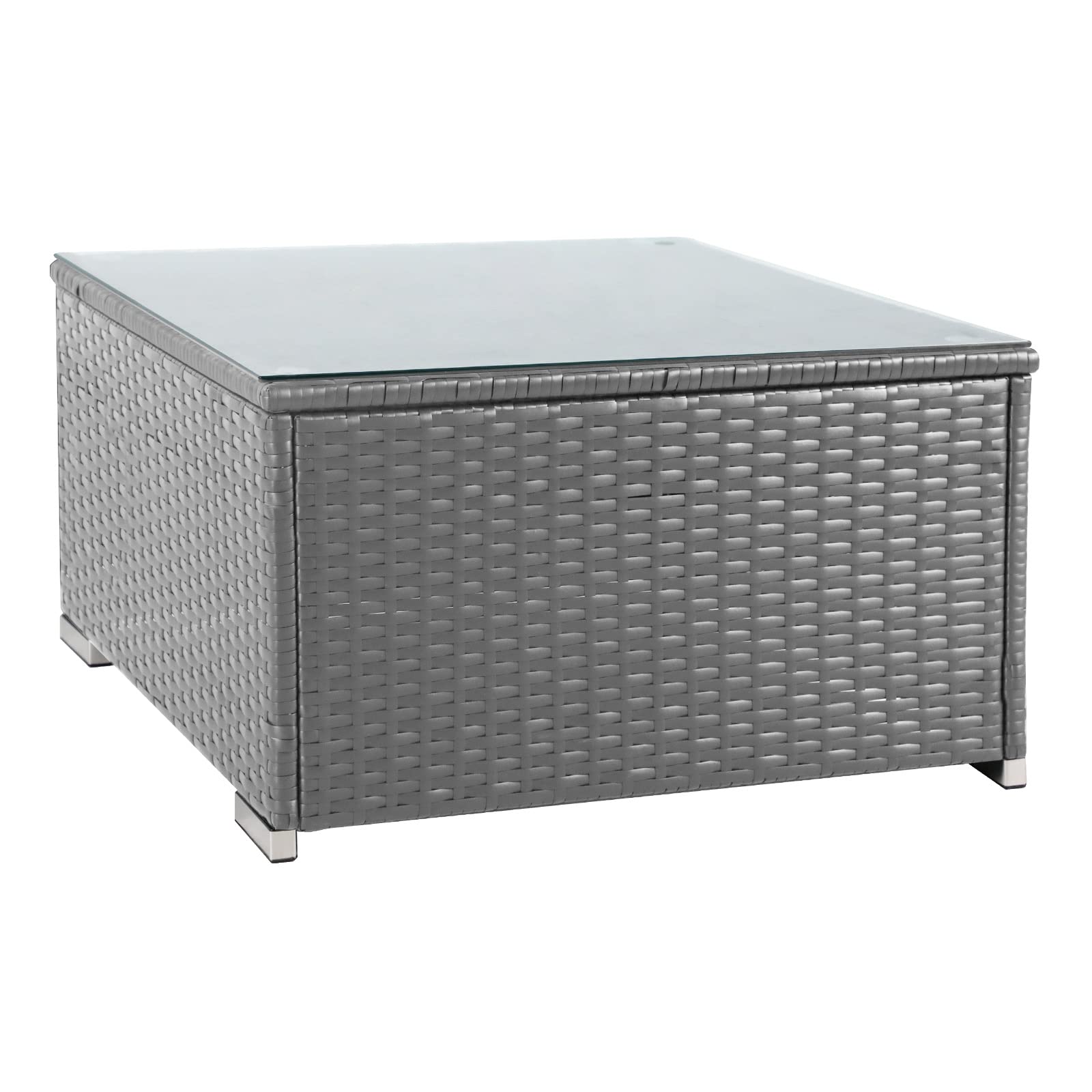 Crownland Patio Furniture Grey Wicker Square Outdoor Coffee Tables with Square Glass Top for Garden, Pool, Backyard