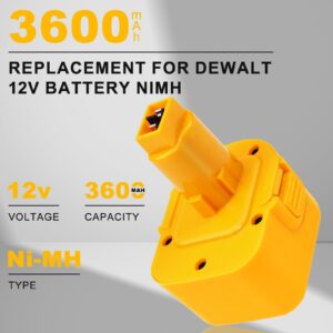 12V 3.6Ah Ni-MH Replacement for Dewalt 12V Battery DW9071 Compatible with Dewalt 12 Volt Battery DW9072 DC9071 DE9037 DE9071 DE9072 DE9074 DE9075 152250-27 397745-01 Cordless Power Tools(Yellow)