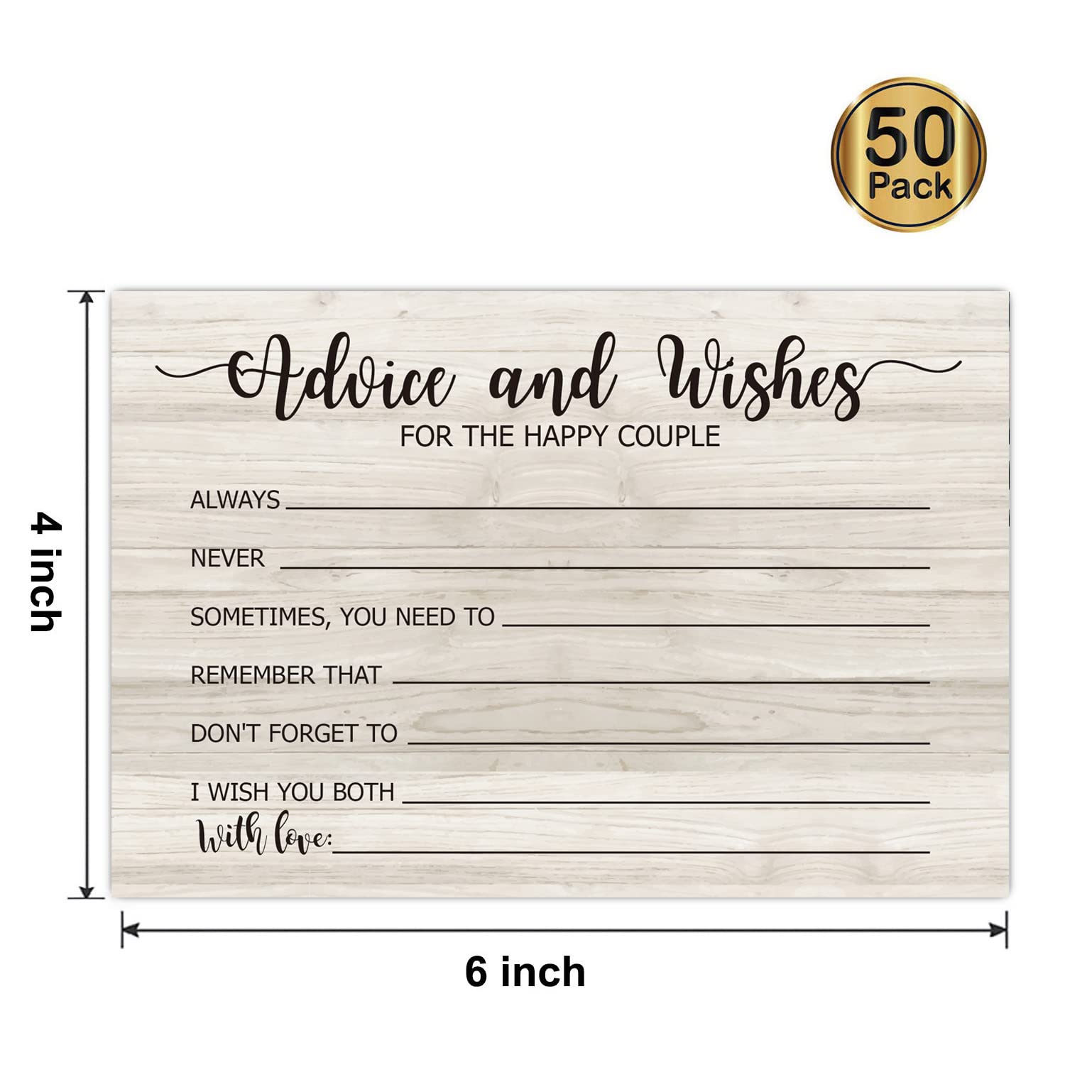 FARHTINANFX 50 Wedding Advice and Wishes Cards, for Bride and Groom Weddings, Brida Shower Activity, Advice and Wishes for The Happy Couple (4" x 6")