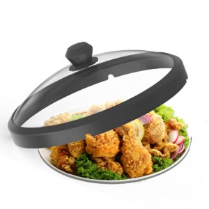 microwave glass cover splatter guard lid with anti-scald silicone handles and vented edge for food pot plate cover 10.5 inch black