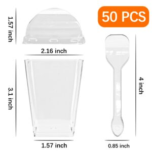 YunKo 5oz Square Clear Plastic Dessert Cups with Lids and Spoons, Mini Parfait Cups for Cheesecake, Yogurt, Jello, Mousse, and Snacks