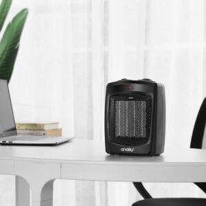 andily Space Heater Electric Heater for Home and Office Ceramic Small Heater with Thermostat, 750W/1500W (Matte black)