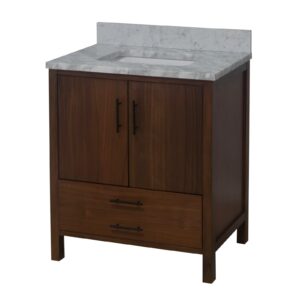 California 30-inch Bathroom Vanity (Cararra/Walnut): Includes Walnut Cabinet with Authentic Italian Carrara Marble Countertop and White Ceramic Sink