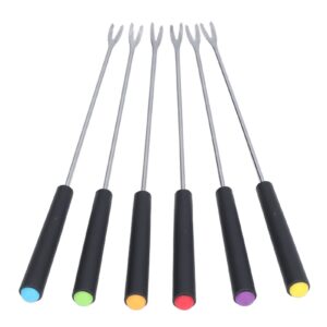 stainless steel fondue forks, set of 6 cheese forks with heat resistant color handle for chocolate fountain roast, 9.1"