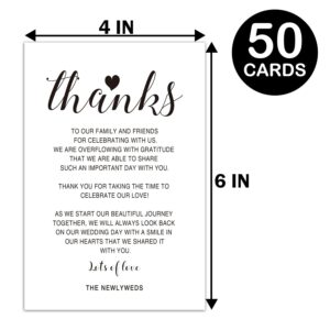 50 Wedding Reception Thank You Cards - Wedding Place Setting Cards Wedding, Rehearsal Dinner Thank You Table Sign for Your Table Centerpiece, Wedding Decorations.4 x 6 Inch