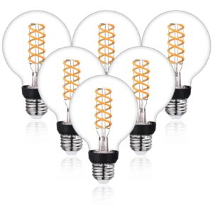 austin coast g25 led globe edison light bulbs, vintage dimmable led filament light bulb e26, 6w equivalent to 60w,2700k warm white, g25 glass edison style for bathroom makeup mirror 6 pack