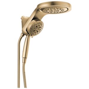 delta faucet hydrorain 5-spray h2okinetic dual shower head with handheld spray, gold shower head with hose, handheld shower heads, 2.5 gpm flow rate, lumicoat champagne bronze 58680-cz-pr25