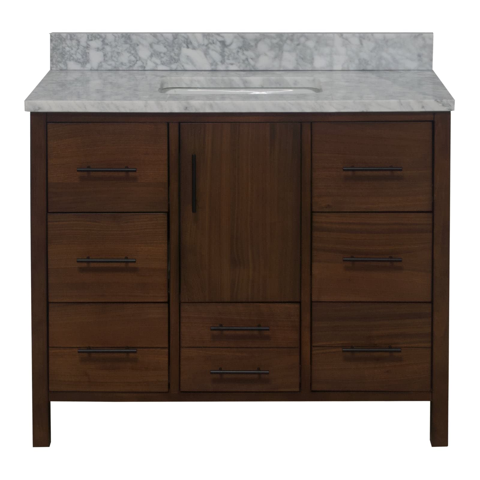 California 42-inch Bathroom Vanity (Carrara/Walnut): Includes Walnut Cabinet with Authentic Italian Carrara Marble Countertop and White Ceramic Sink