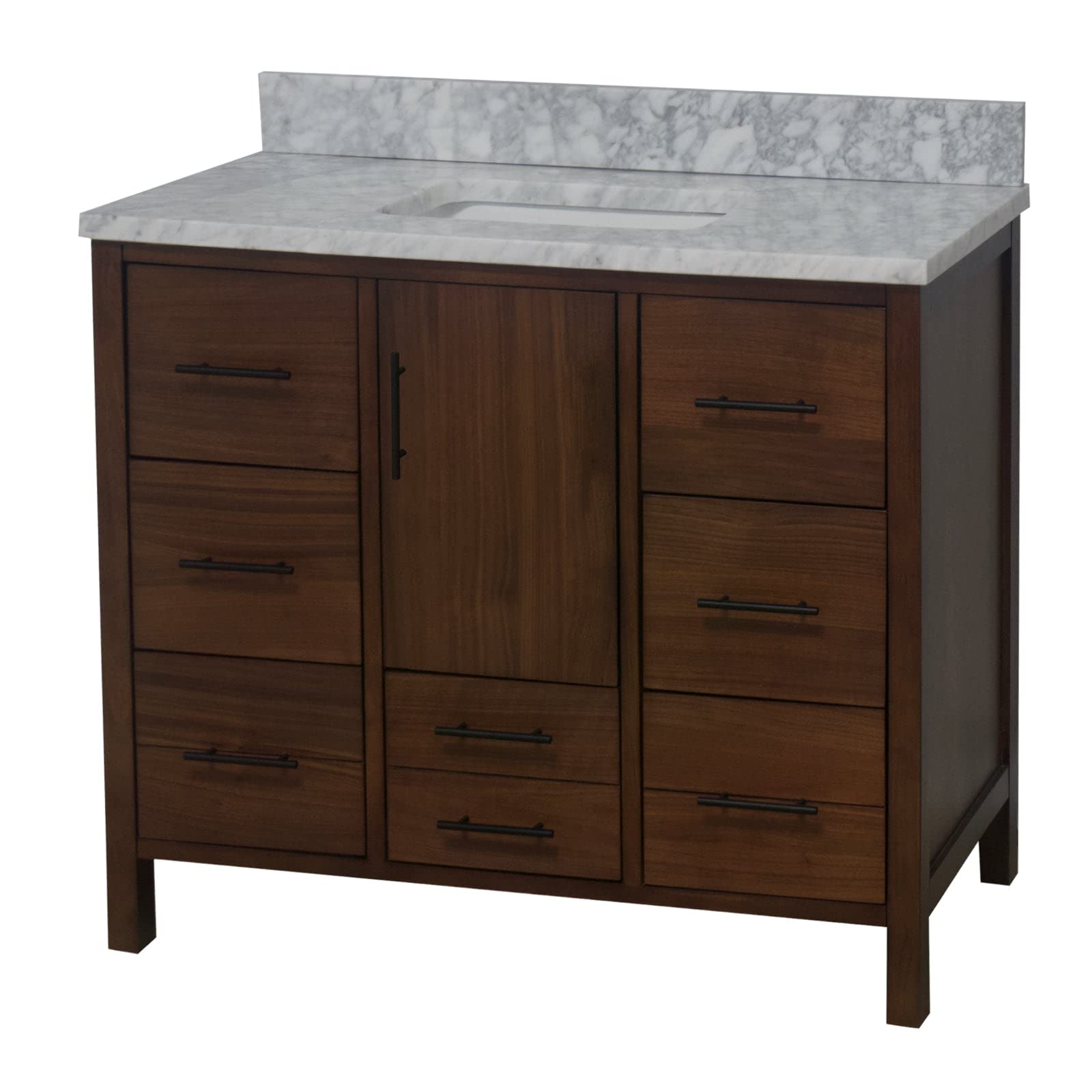 California 42-inch Bathroom Vanity (Carrara/Walnut): Includes Walnut Cabinet with Authentic Italian Carrara Marble Countertop and White Ceramic Sink