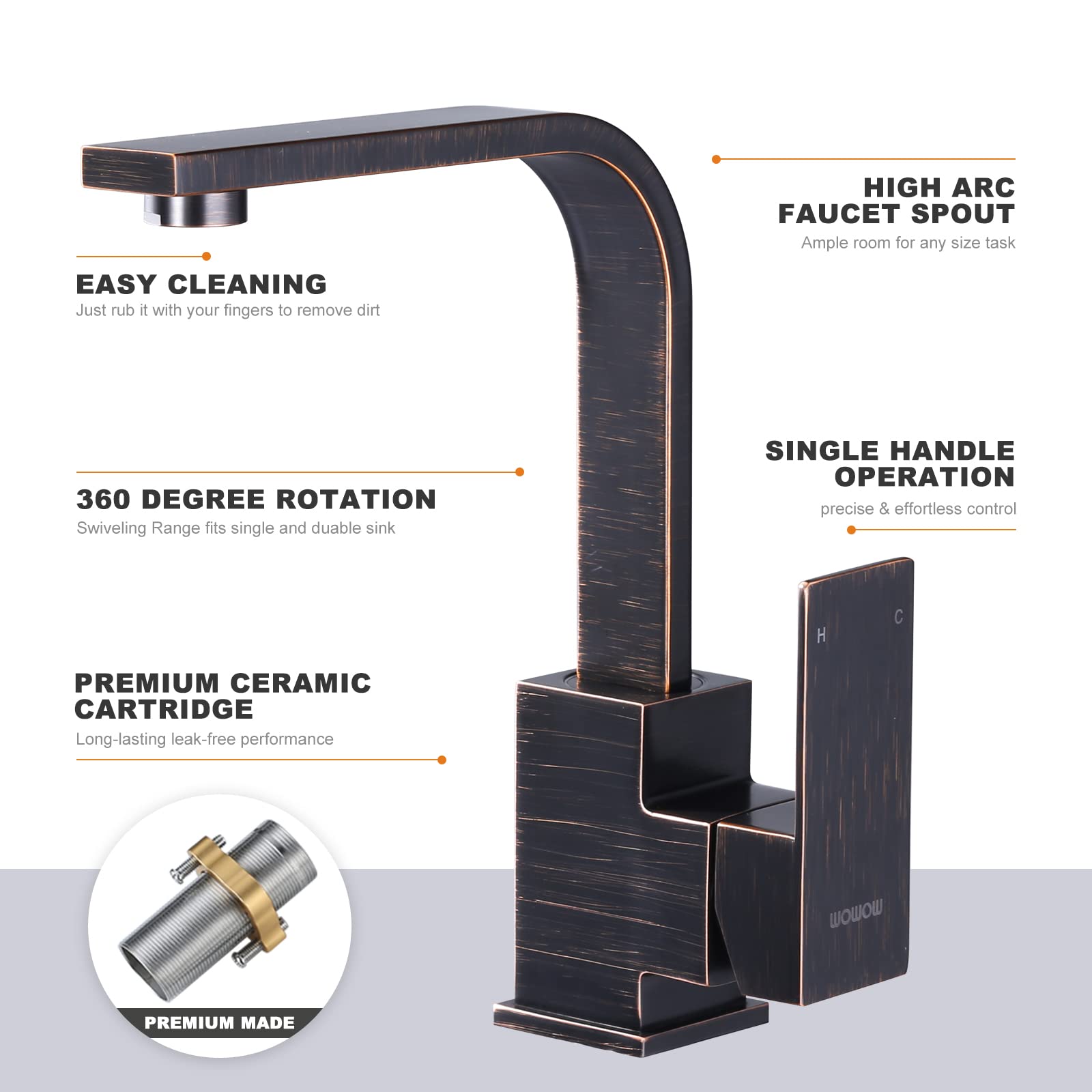 WOWOW Modern Bar Sink Faucet Oil Rubbed Bronze Bar Faucet Single Hole Wet Bar Faucet Single Handle Small Kitchen Faucet with Supply Hose Stainless Steel