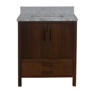 California 30-inch Bathroom Vanity (Cararra/Walnut): Includes Walnut Cabinet with Authentic Italian Carrara Marble Countertop and White Ceramic Sink