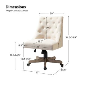 Modern Tufted Armless Home Office Chair, Comfy Upholstered Desk Chair with Vintage Wood Base, Height Adjustable Swivel Computer Task Chair for Living Room Bedroom, Beige