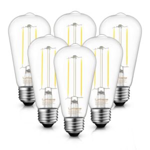 lumiverse edison light bulbs 60 watt, 4000k cool white, non-dimmable, vintage light bulbs, e26 medium base st19 antique led filament bulbs, clear glass, pack of 6