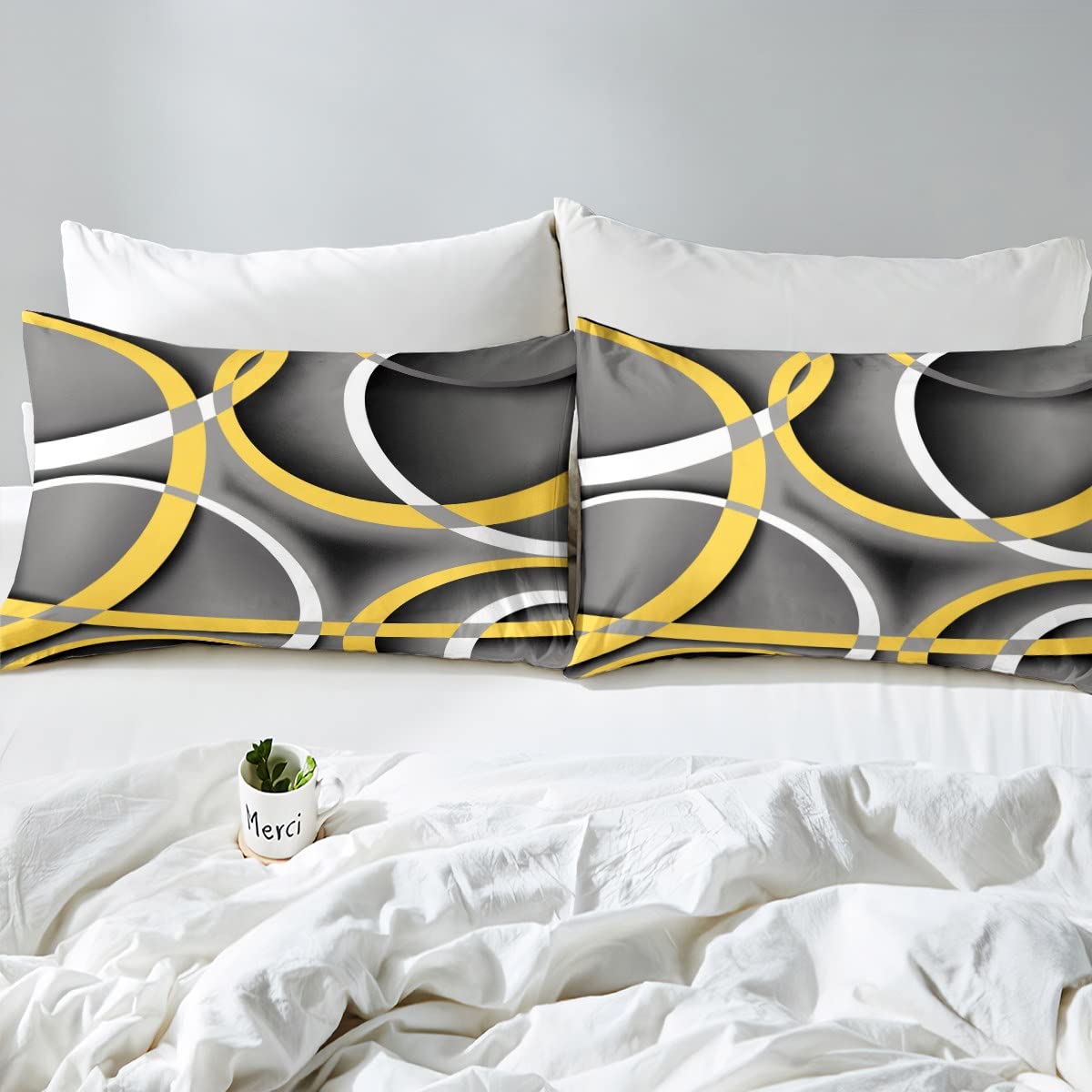 Gray Black Yellow Swirls Bedding Set,Retro Circle Stripes Duvet Cover for Kids Teen Boys Girls,Modern Abstract Comforter Cover Decorative Room,Modern Simple Quilt Cover with 2 Pillowcases,King Size