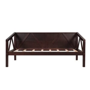 Bellemave Wooden Daybed Frame Twin Size, Full Wooden Slats Support, Dual-use Sturdy Sofa Bed for Bedroom Living Room, No Box Spring Needed (Twin, Espresso)