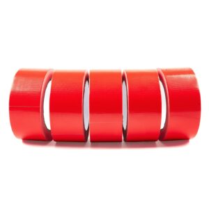 clickslock 5 pack heavy duty duct tape, 1.88 inch x 25 yards red duct tape, flexible, no residue and waterproof, all-weather and tear by hand