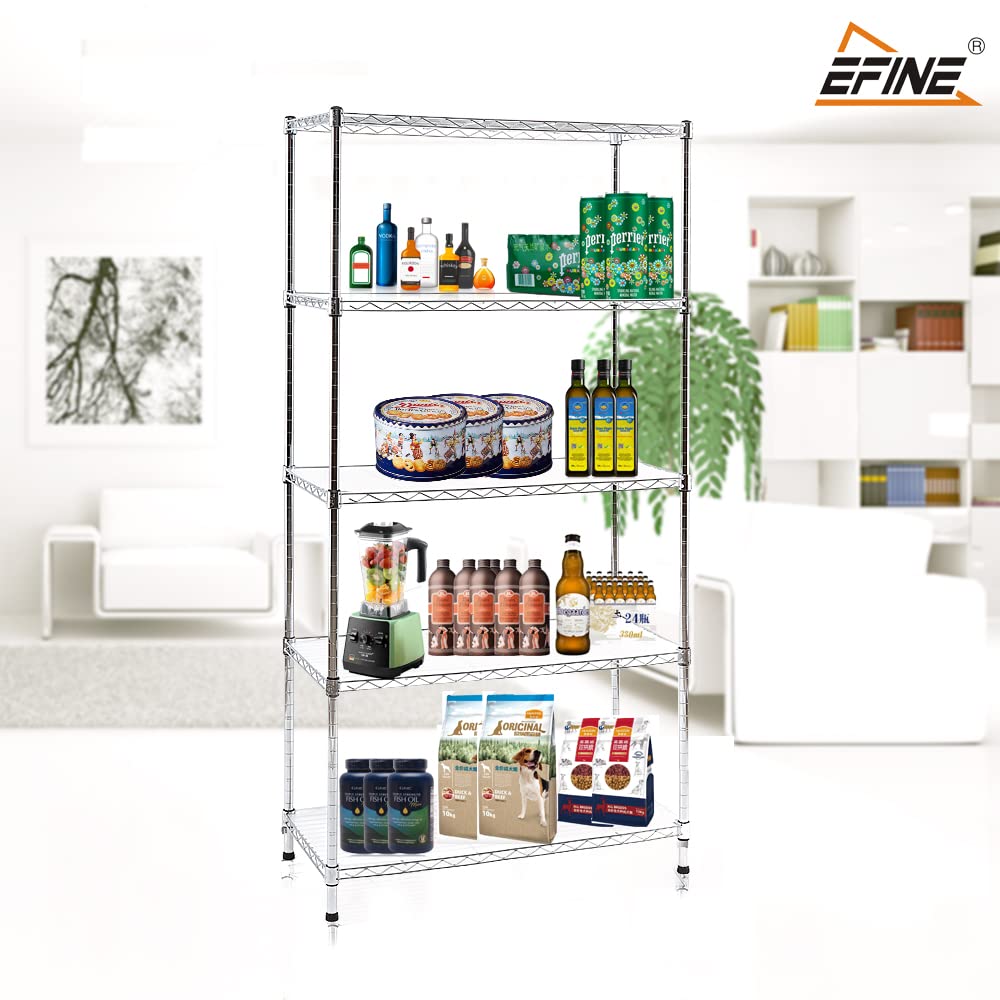 EFINE Chrome 5-Shelf Shelving Unit with Shelf Liners Set of 5, Adjustable, Steel Wire Shelves, 150lbs Loading Capacity Per Shelf, Shelving Units and Storage for Kitchen and Garage (30W x 14D x 60H)