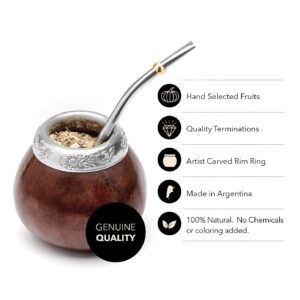 BALIBETOV Yerba Mate Gourd Set (Original Natural Handmade Yerba Mate Cup Argentina) - Includes Mate Tea Cup, Bombilla (Yerba Mate Straw) and Clean Brush - Classic Mate Cup and Bombilla Set (BROWN X2)