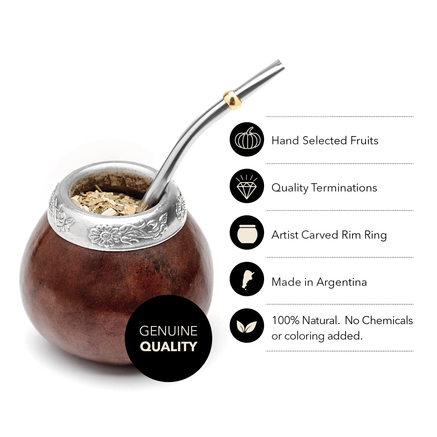 BALIBETOV Yerba Mate Gourd Set (Original Natural Handmade Yerba Mate Cup Argentina) - Includes Mate Tea Cup, Bombilla (Yerba Mate Straw) and Clean Brush - Classic Mate Cup and Bombilla Set (BROWN X2)