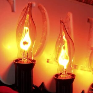 Christmas Flicker Flame Light Bulbs, Clear Flame Tip Candelabra Bulbs, Window Candles Replacement Bulbs with Orange Flame, 1 Watt, E12 Candelabra Base, 12 Pack