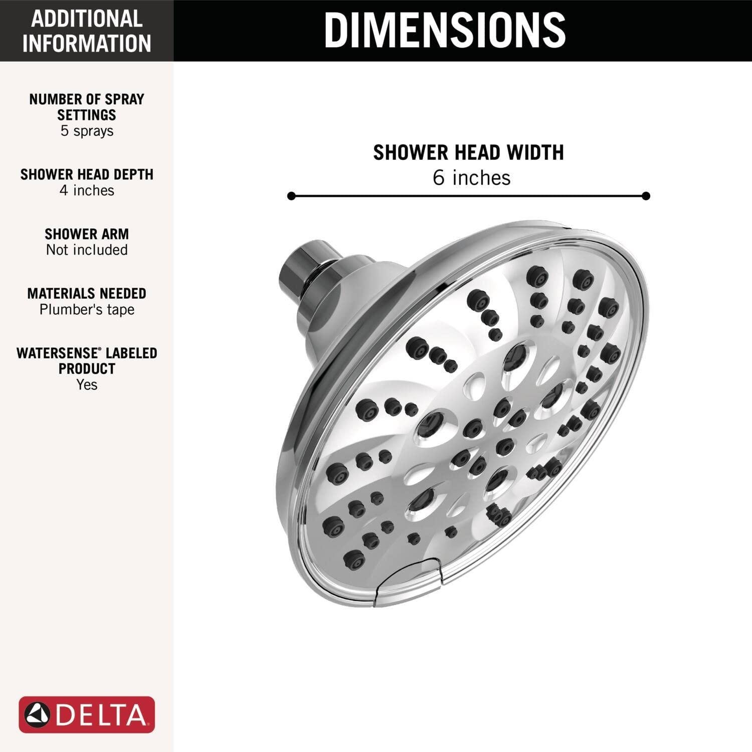 DELTA FAUCET 52669-PR Universal Showering Components Showerhead, Lumicoat Chrome