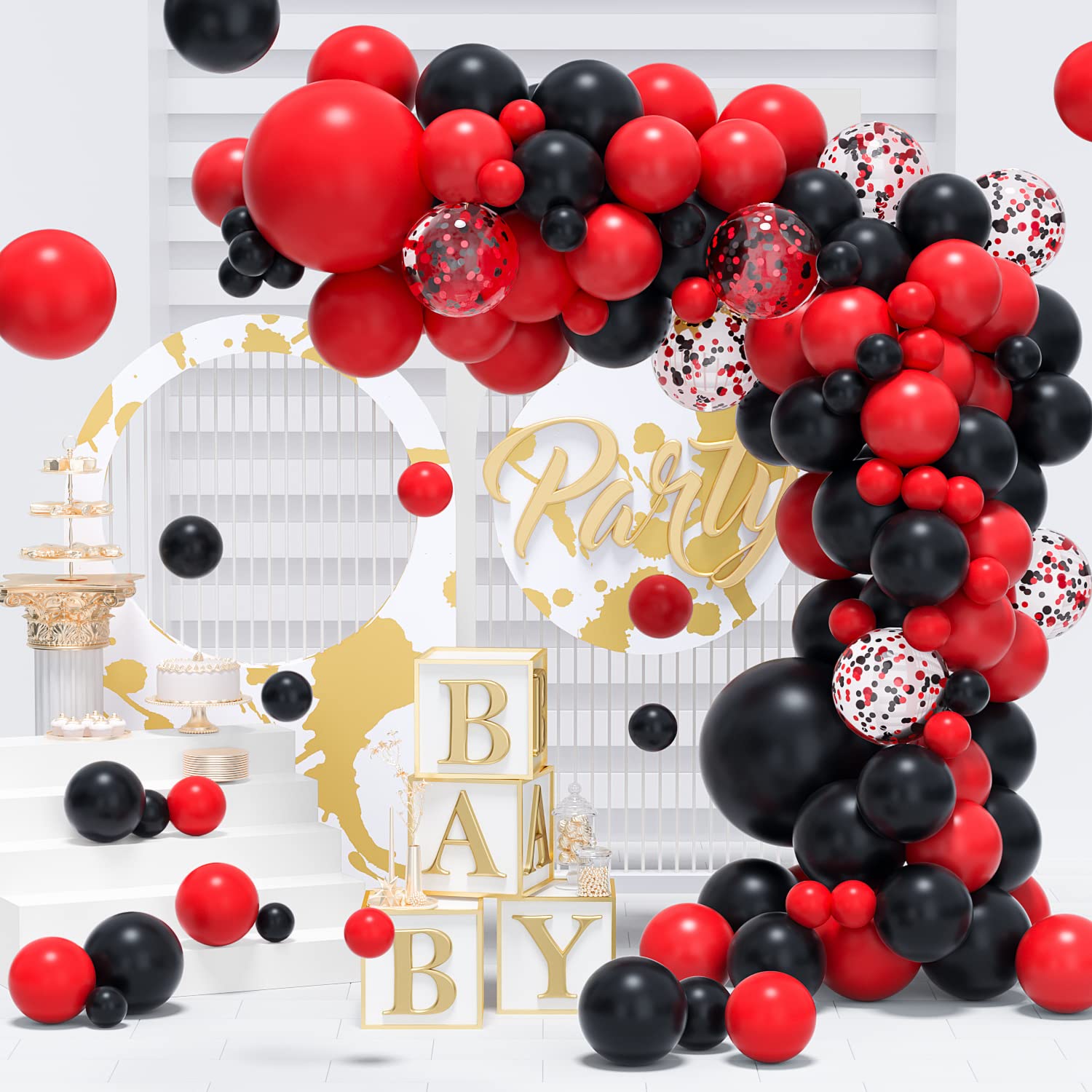 RHGBINLI Black Red Balloon Garland Arch Kit - 100Pcs Black Red Confetti Latex Party Balloons for for Bridal Shower Birthday Party Graduation Decorations