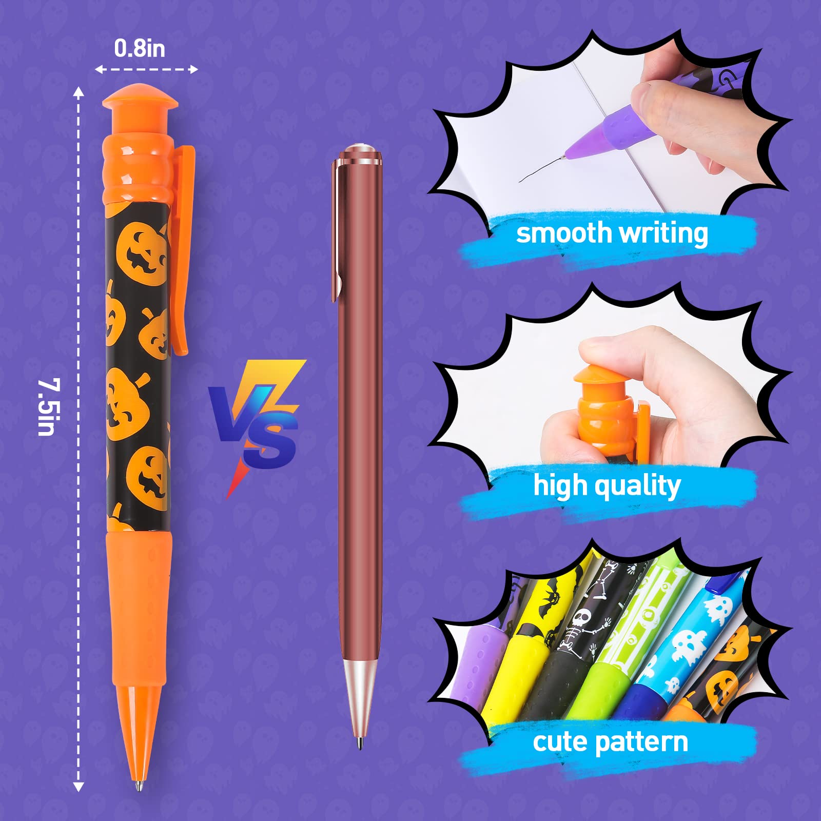 Shemira Halloween Party Favor for Kids, 24 Pcs Jumbo Pen in 6 Assorted Halloween Theme Designs for Trick or Treating, Halloween Goodie Bag Filler, Halloween Miniatures, School Classroom Rewards