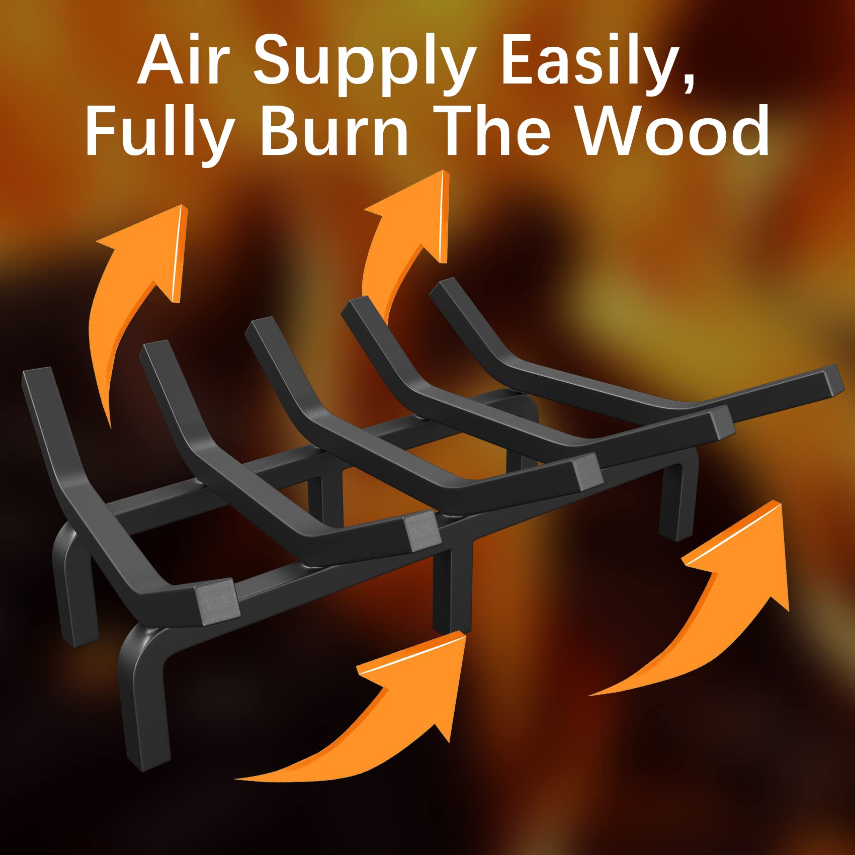 Mr IRONSTONE Fireplace Grate 24 inch Solid Steel Heavy Duty Firewood Log Burning Rack Fire Grates for Outdoor Kindling Tools Pit Indoor Fireplace Log Holder Wrought Iron Wood Stove