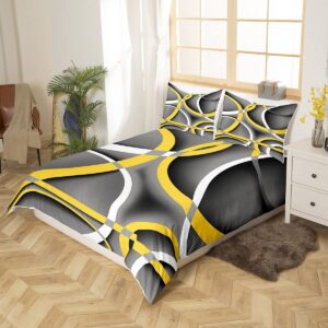 Gray Black Yellow Swirls Bedding Set,Retro Circle Stripes Duvet Cover for Kids Teen Boys Girls,Modern Abstract Comforter Cover Decorative Room,Modern Simple Quilt Cover with 2 Pillowcases,King Size