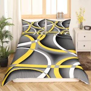 Gray Black Yellow Swirls Bedding Set,Retro Circle Stripes Duvet Cover for Kids Teen Boys Girls,Modern Abstract Comforter Cover Decorative Room,Modern Simple Quilt Cover with 2 Pillowcases,King Size