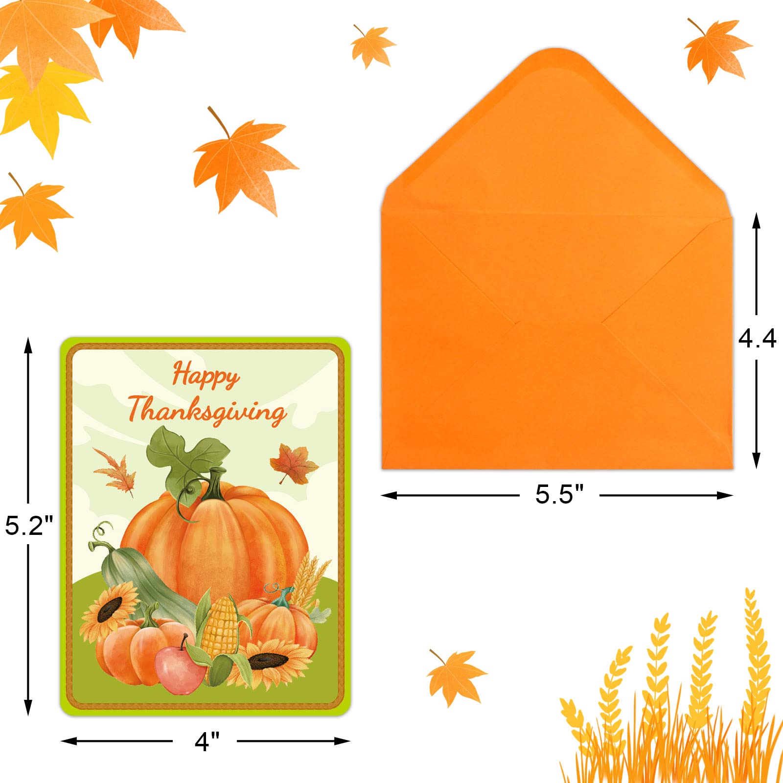 WorldBazaar Thanksgiving Greeting Cards with Envelopes 24PCS Watercolor Thanksgiving Day Pumpkin Turkey Cards Fall Autumn Thanksgiving Party Supplies