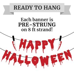 Pre-Strung Happy Halloween Banner,NO DIY,Pre-Strung Garland on 8 ft Strand,Scary Killer Halloween Party Decorations & Decor. Did we mention no DIY?