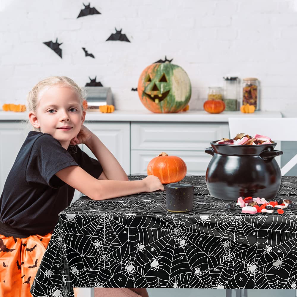 YUJUN 3 Pack Halloween Spider Table Cover, Waterproof Plastic Spider Web Tablecloth Star Explosion Table Cover for Halloween Party Decorations Indoor Outdoor Home Dinner Party(54 * 108''Inch)