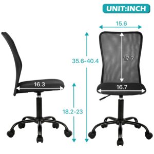 Home Office Chairs Small Desk Chair Armless Computer Chairs with Wheels Task Office Chair Kids Desk Stool Sewing Chair No Arms Swivel Rolling Chairs for Teens Adults, Black