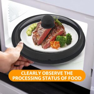 Microwave Glass Cover Splatter Guard Lid with Anti-scald Silicone Handles and Vented Edge for Food Pot Plate Cover 10.5 inch Black