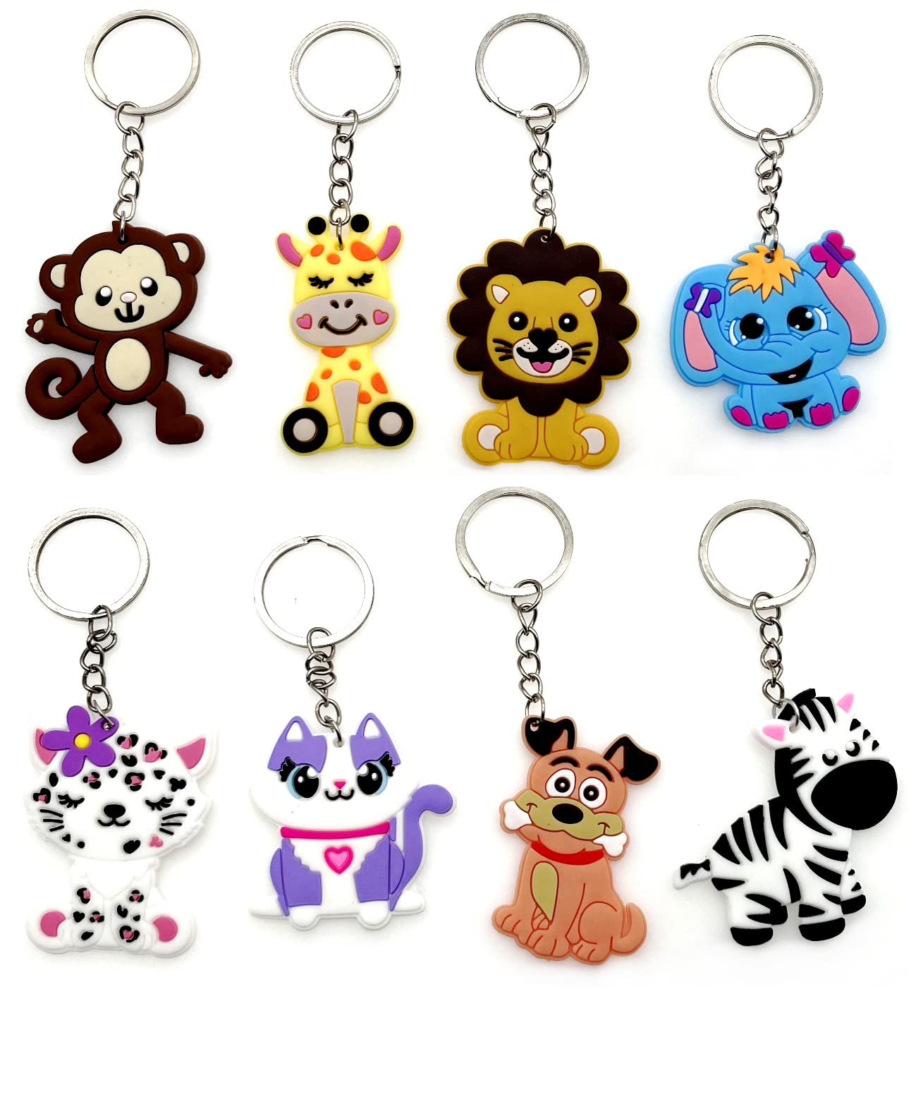 JZK 32 Pcs Animal keyring set for kids, Silicone animal keychains for children birthday party favours, kids party bag fillers, kids party thankyou gift graduation gifts