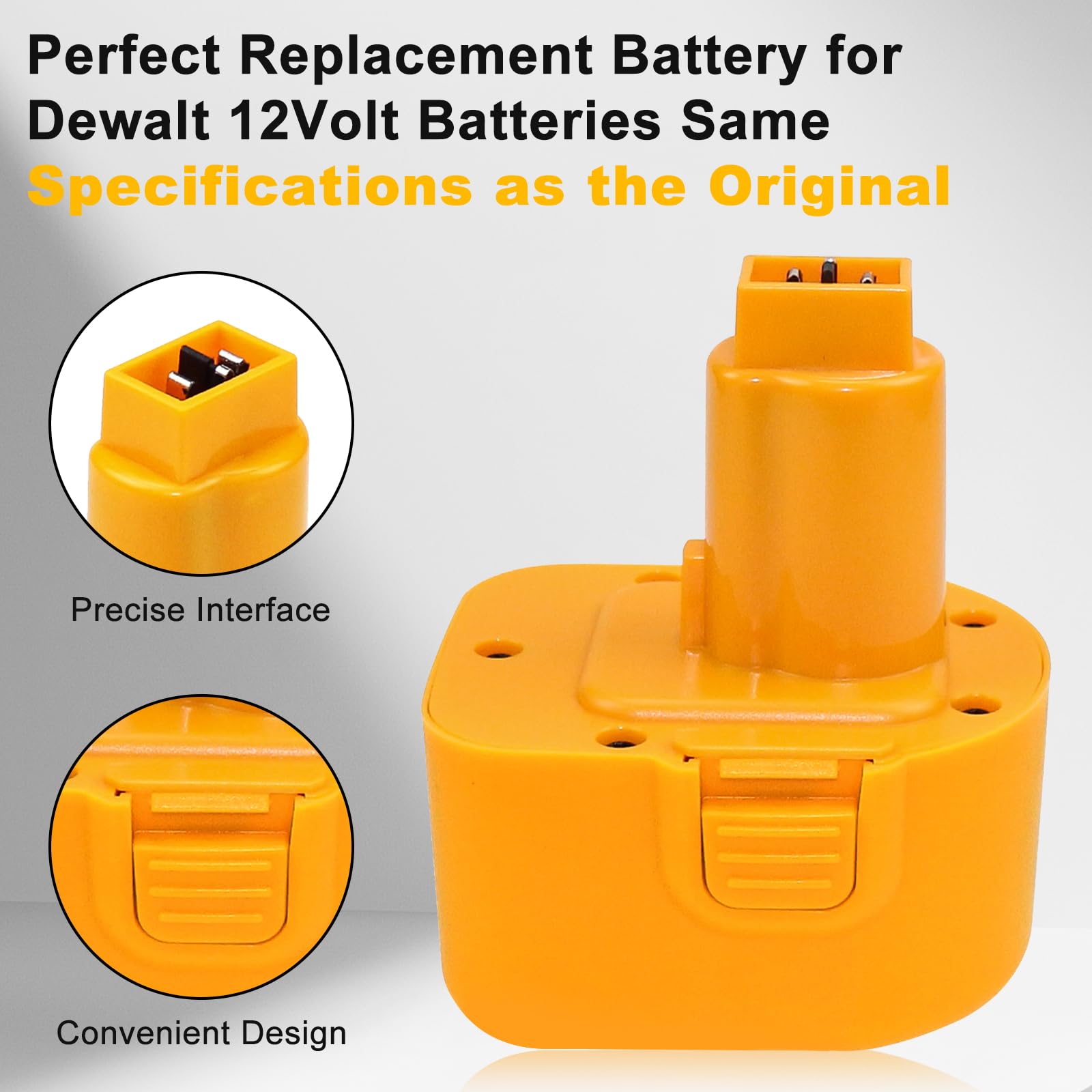 12V 3.6Ah Ni-MH Replacement for Dewalt 12V Battery DW9071 Compatible with Dewalt 12 Volt Battery DW9072 DC9071 DE9037 DE9071 DE9072 DE9074 DE9075 152250-27 397745-01 Cordless Power Tools(Yellow)