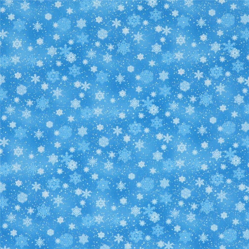 Elizabeth's Studio Landscape Medley blue Christmas fabric with snowflake pattern (per 0.5 yard)