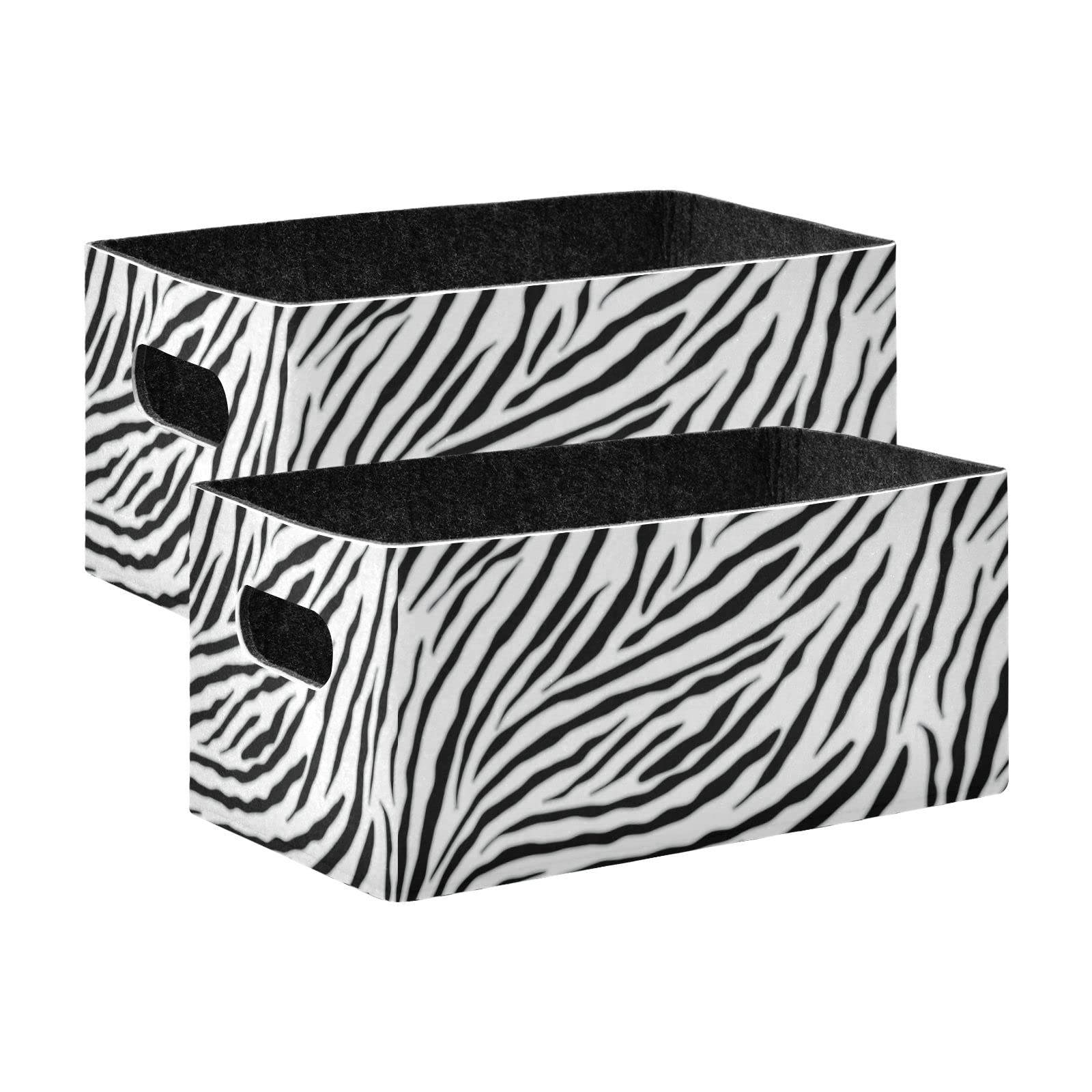 susiyo Zebra Print Pattern Storage Bins 2 Pcs Felt Storage Basket Foldable Organizer Bin for Office Closet