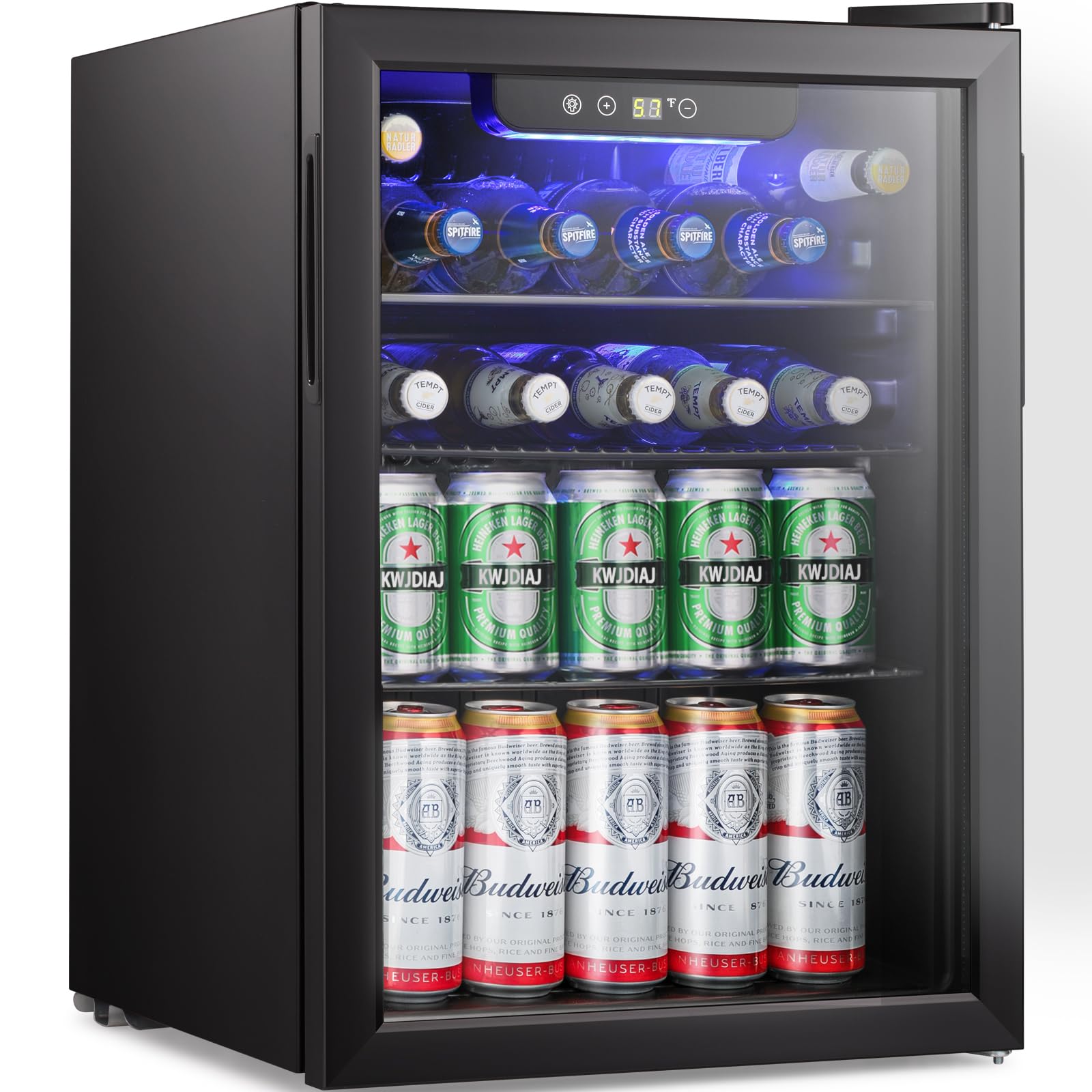 Antarctic Star 2.6cu.ft Mini Fridge 100 Can Beverage Refrigerator Wine Cooler/Cabinet Small Beer Soda Glass Door Counter Top Bar Fridge Freestanding Black