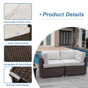 COSIEST 2-Piece Outdoor Furniture Loveseat Wicker Sectional Sofa Set w Off White Thick Cushions for Garden, Pool, Backyard