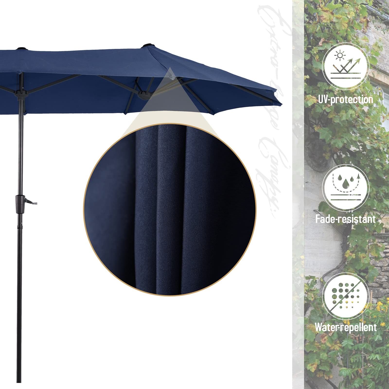 Sophia & William 8 Pieces Patio Dining Furniture with 13 Ft Navy Double-Sided Twin Umbrella, Outdoor Rattan Chairs & Metal Table Set with Cushions and 1.57" Umbrella Hole for Backyard Porch Poolside