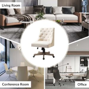 Modern Tufted Armless Home Office Chair, Comfy Upholstered Desk Chair with Vintage Wood Base, Height Adjustable Swivel Computer Task Chair for Living Room Bedroom, Beige