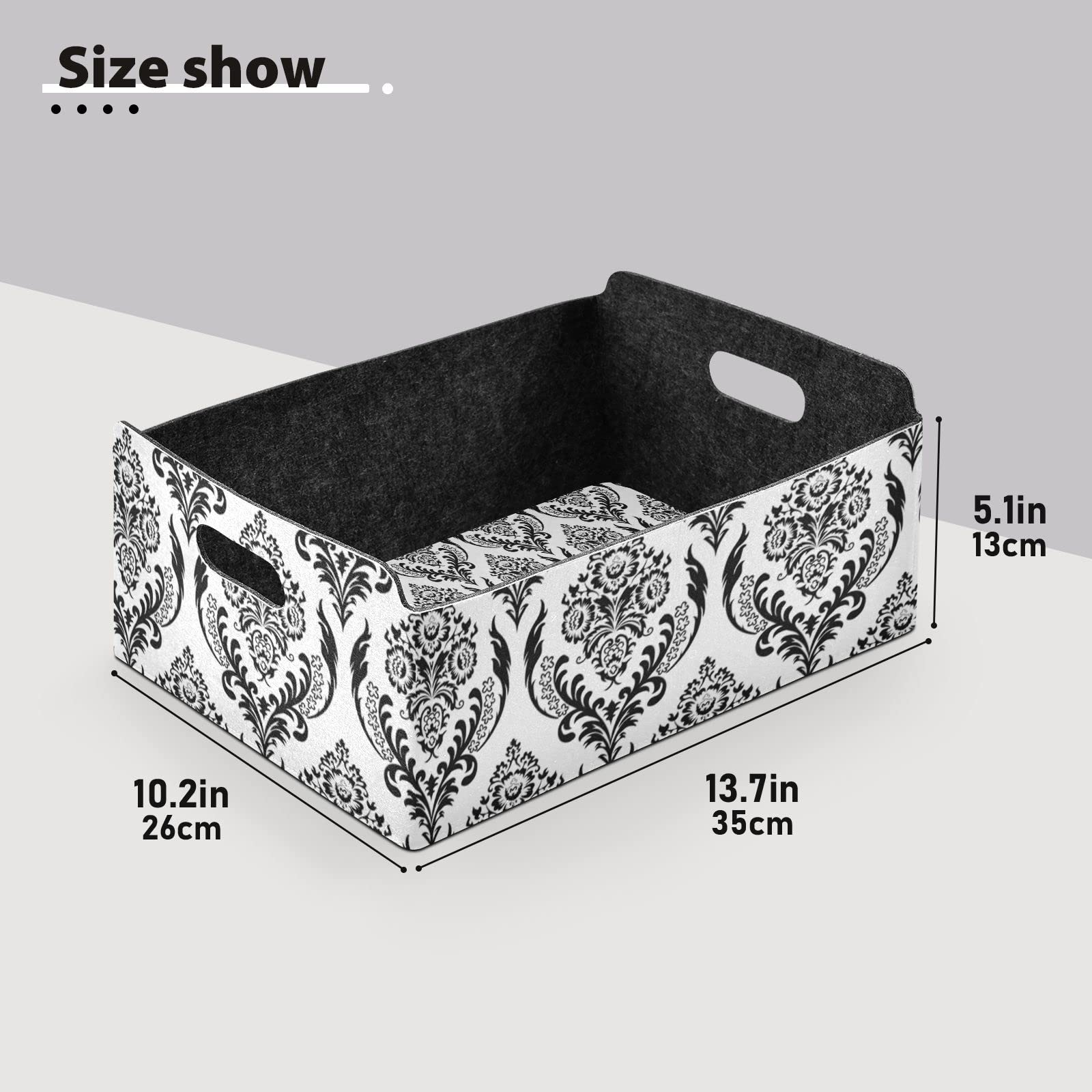 susiyo Seamless Black and White Damask Storage Basket Felt Storage Bin Small Foldable Organizer Bin for Office Closet