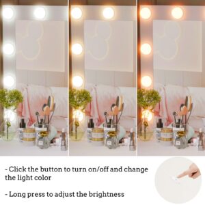 Rovaurx Vanity Table with Large Lighted Mirror, Makeup Vanity Dressing Table with Drawer, Bedroom Dressing Desk for Women, 11 LED Light Bulbs & Adjustable Brightness, White RSZT105W