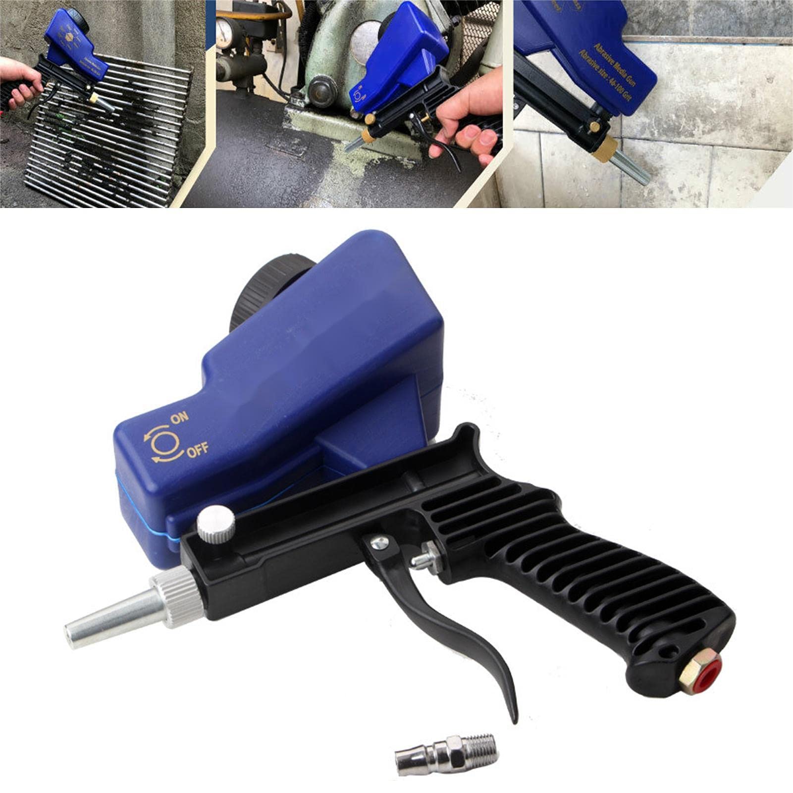 Portable Sandblaster Gun Kit 70-150 PSI 6000RPM Gravity Feed Sandblasting Pneumatic Blast Gun Handheld Tool with Air Tube Connector for Cleaning Rust, Dirt, Paint, & Glass Etching