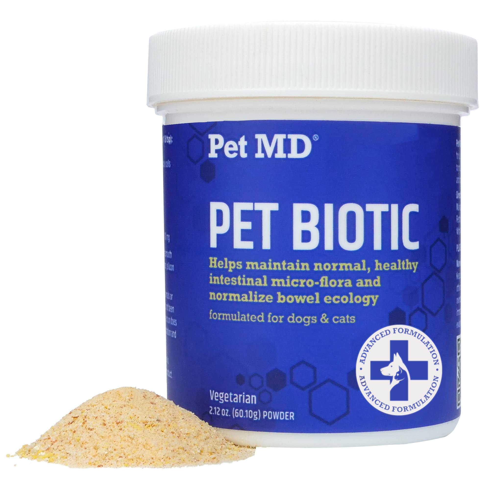 Pet MD Biotic Probiotics for Dogs & Cats - Prebiotic, Fiber, & Probiotic Powder - Gas, Constipation Relief, & Anti Diarrhea - Balance Digestive Flora & Restore Gut Health for Dogs & Cats - 2.12 oz